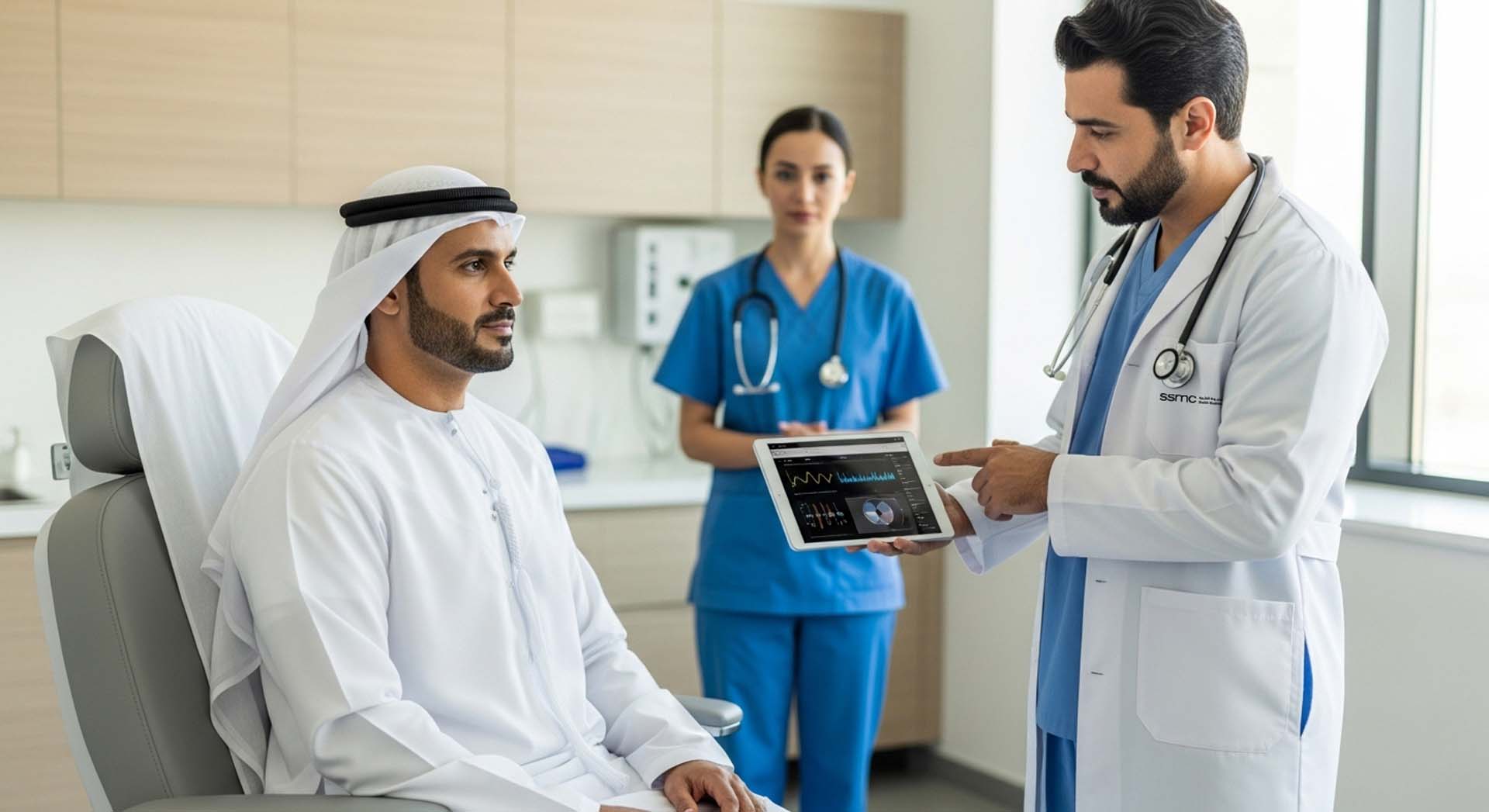 Doctors talking with a patient